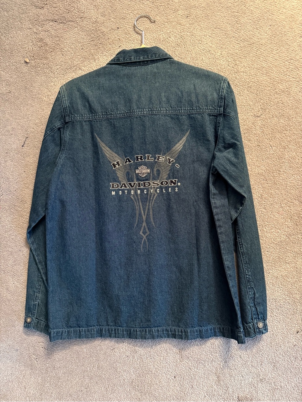Harley-Davidson Dark Blue Denim Shirt Jacket with Back Graphic